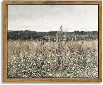 InSimSea Framed Canvas Wall Art, Meadow with Flowers Painting, Landscape for Living Room, Bedroom, Home, Bathroom Decor, 8x10