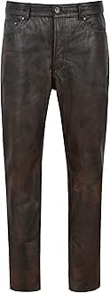 Men's Leather Pants Biker Trouser Black Bronze Vintage Jeans Style Cowhide Leather 501