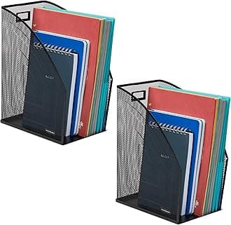 Mind Reader Vertical File Storage, Set of 2, Desktop Organizer, Workspace, Office, Metal Mesh, 6.25" L x 10" W x 12.5" H, Black