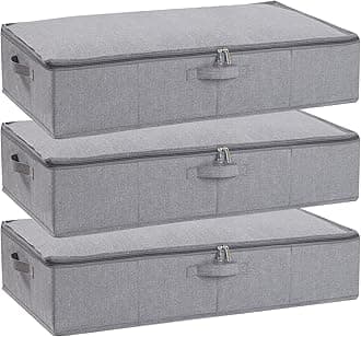 Under Bed Clothes Storage Bgas with Lid, Underbed Drawers with Reinforced Handles for Blanket, Sheets, Clothing, Shoes, Grey, 3-Pack, 60×30×15 cm