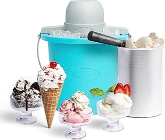 Electric Ice Cream Maker - Old Fashioned Soft Serve Ice Cream Machine Makes Frozen Yogurt or Gelato in Minutes - Fun Kitchen Appliance - Blue - 4 Quart