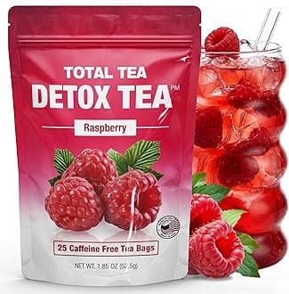 Total Tea SIimming Detox Tea Caffeine Free - 25 Day Detox - Herbal Tea with Chamomile, Hibiscus Tea & Ginger Root for Colon Cleanse – Natural Raspberry Fruit Tea