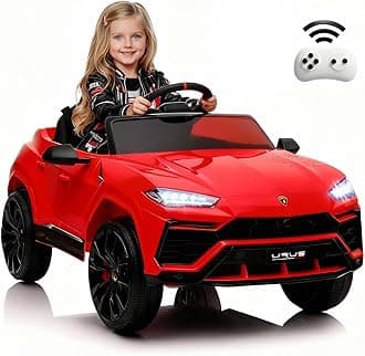 Licensed Lamborghini Urus Ride On Truck Car Toy, 12V Battery Powered Electric 4 Wheels Kids Toys w/Parent Remote Control, Foot Pedal, Music, Aux, LED Headlights, 2 Speeds (Red)