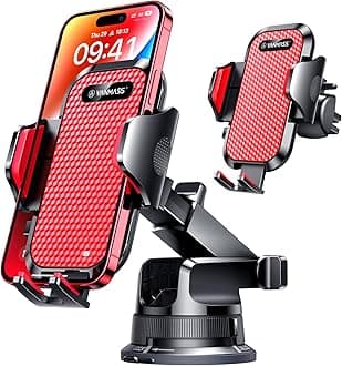 VANMASS [Pro Version] Universal Car Phone Mount [Super Suction Cup] Dashboard Phone Holder, Handsfree Windshield Dash Vent Phone Holder Car, Compatible for iPhone 17 16 15 14 Samsung LG & Truck,Red