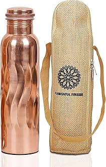 Pure Copper Water Bottle with Carry Bags Antique Coppers Bottles for Gym Office, Yoga, meditation hiking, Ayurvedic Vessels -1000 ml (Pack of 1, Natural Copper Bottle)