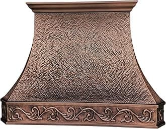 30"W x 42"H Island Mount Handcrafted Custom Copper Range Hood with Commercial Grade Hood SUS304 Vent with Liner and Fan Motor, Baffle Filter, High CFM, Beehive-Antique Copper, H3LBCI3042