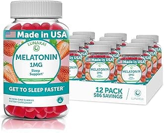 Lunakai Low Dose Melatonin Gummies 1 mg - Tastiest Proprietary Formula - Non-GMO Sleep Vitamins for Adults, Kids, Toddlers - Vegan Gummy for a Gentle Sleep - Natural Sleeping Vitamins - 12 Pack