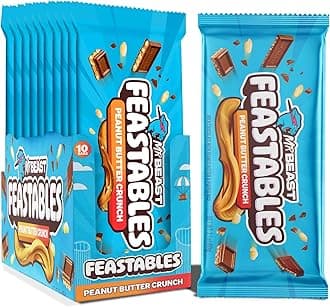 MrBeast Feastables Peanut Butter Milk Chocolate Crunch Bar, King Size, 10 Count, Peanut Butter & Crispy Rice Chocolate Candy, Fairtrade Cocoa, 2.1oz Each