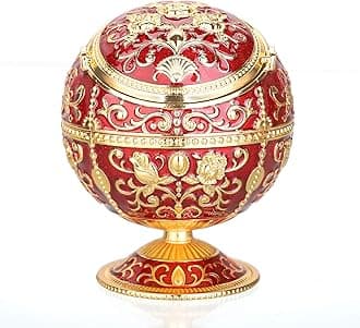 Windproof Ashtray with Lid for Cigarettes Metal Portable Cigar Ashtray Odor Eliminator for Indoor outdoor Hand Stamped Rose Pattern with Sparkle Fancy Gift for Men Women (Dark Red-Gold Rose)