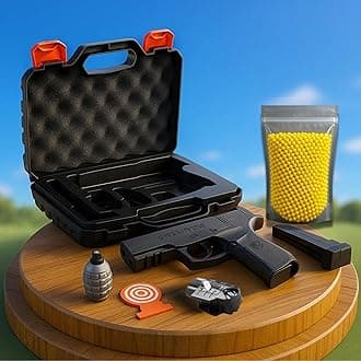 GRAPHENE Pubg Mouser Gun Toy Set with Suitcase 500 6mm BB Bullets for Kids Boys Long Range Pistol Laser Light Shooting Army Police Playset Toys Not for Kids Below 14 Years Best Gift for Children