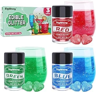 Edible Glitter Set, 3 Colors Luster Dust Edible Glitter, Food Grade Metallic Food Decorating Sprinkle Dust for Drinks Wine, Powder Glitter for Fondant, Chocolate, Candy, Christmas Cookie, 5g/0.18oz, Vegan