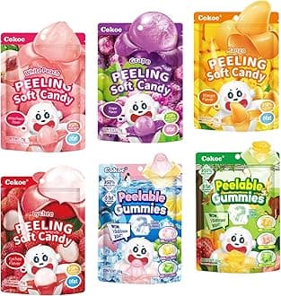 Peelable Gummy Variety Pack - 6 Individual Packs Featuring Peeling Mango, Grape, White Peach, Lychee,Strawberry,Apple& Lemon Burst Flavors,Perfect for Christmas Stocking Stuffers, Holiday Parties & Everyday Snacking,Easter Candy Bag