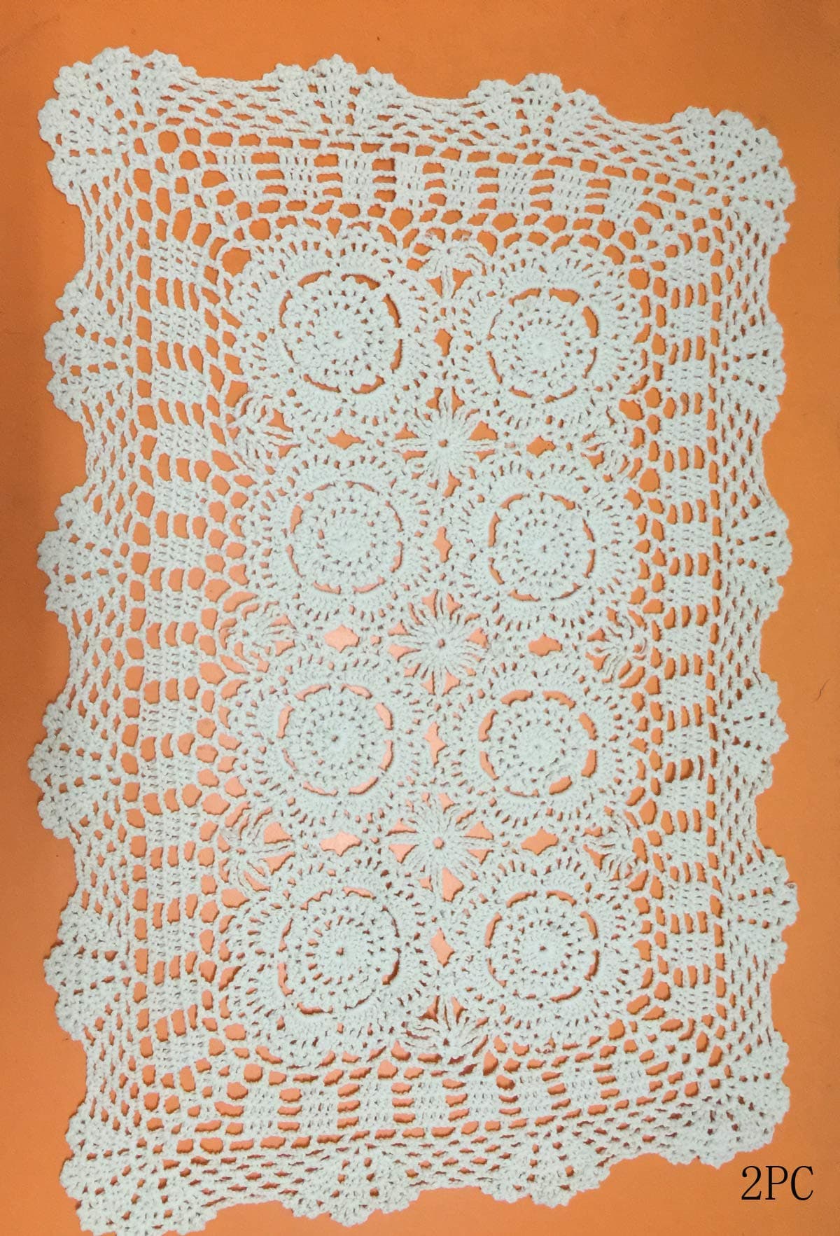 Damanni 2PC Rectangular Cotton Handmade Crochet Lace Table Runner Doilies Table Dresser Scarf Décor,16 Inch by 24 Inch，Beige