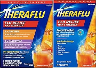 - Max Strength Daytime & Nighttime Flu Symptom Relief Honey Lemon Flavor Powder & Daytime Flu Symptom Relief Honey Lemon Powder, 6 Daytime + 6 Nighttime, & 6 Honey Lemon Flavor Powder Packets