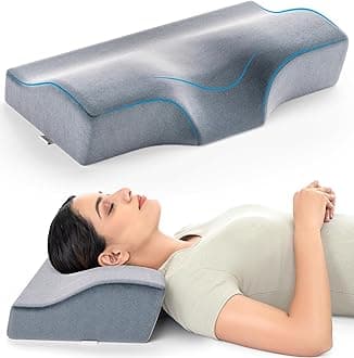 FOVERA Memory Foam Cervical Pillow | 2 Years Warranty | Orthopedic Contour Neck Support Pillow for Sleeping, for Neck and Shoulder Pain, Dual Height (20 x 12 x 4 Inch, Grey Velvet Cover, Pack of 1)
