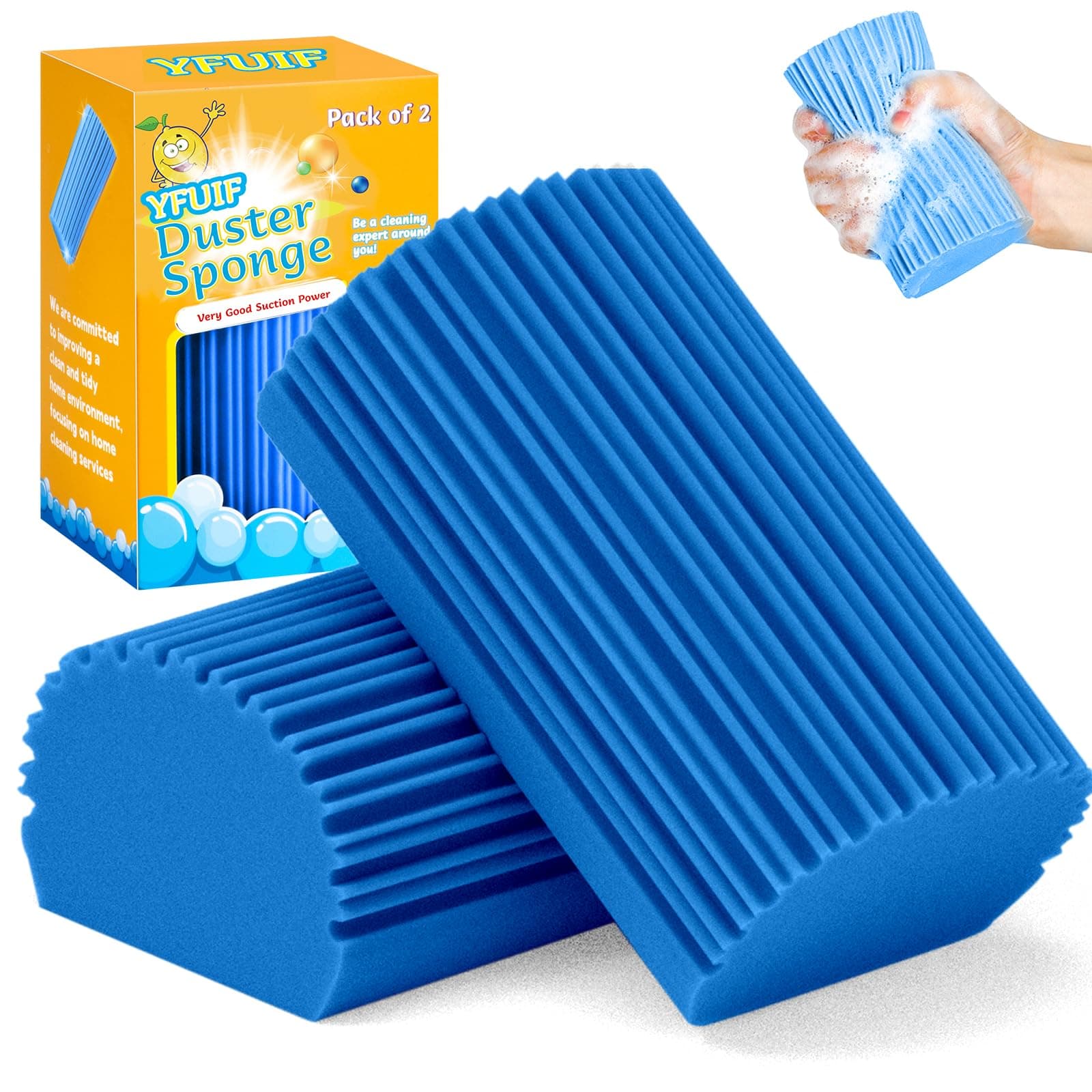 2-Pack Damp Clean Duster Sponge, Magic Sponge Eraser Baseboard Cleaner Tool, Dusters for Cleaning Blinds, Glass, Vents, Railings, Mirrors,Window Track Grooves and Faucets