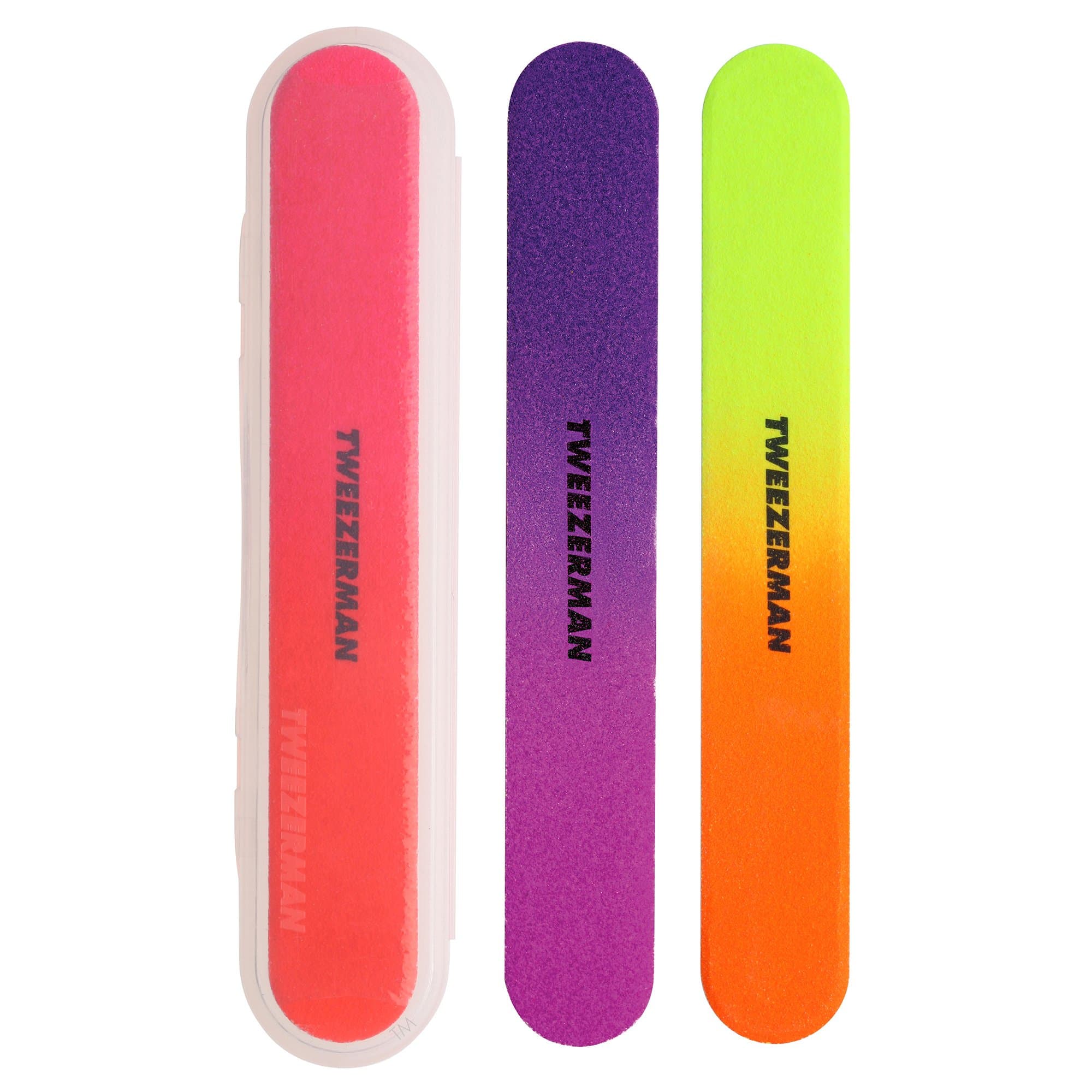 Tweezerman Neon Nail Files Set, Filemates 3 Pack Neon with Case, 100/80 Grits for Acrylic and Natural Nails, (Pack of 3)