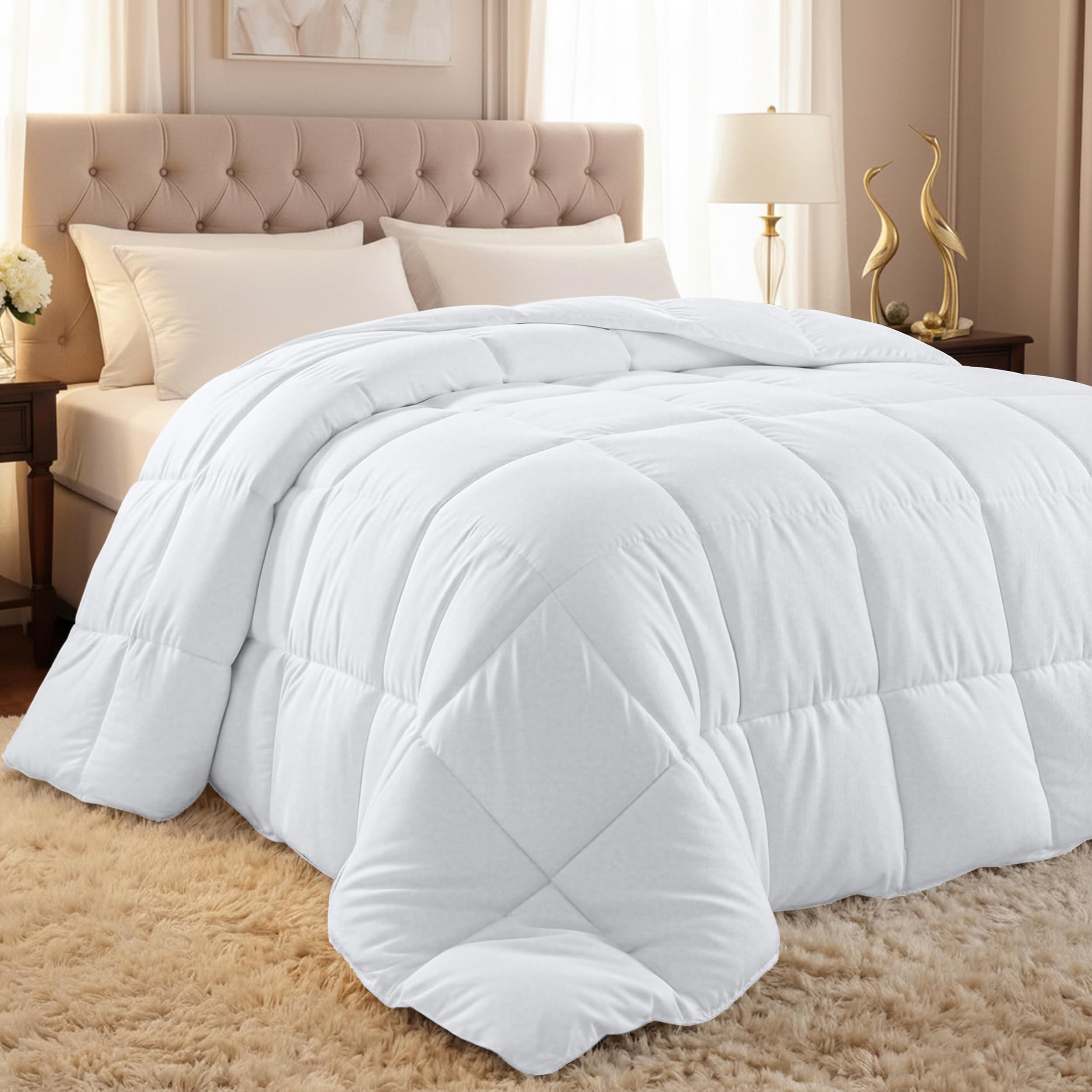 Comforter Duvet Insert, Quilted Comforter with Corner Tabs, Box Stitched Down Alternative Comforters Twin Size (White)