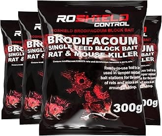 ROSHIELD Brodifacoum 1.2kg (60x20) Maximum Strength Rat Poisoning, Mouse Poisoning, Single-Feed Fast Acting Rat & Mouse Killer, Rat Poison Block Bait Poison, Indoor/Outdoor Bait Station Refill Packs