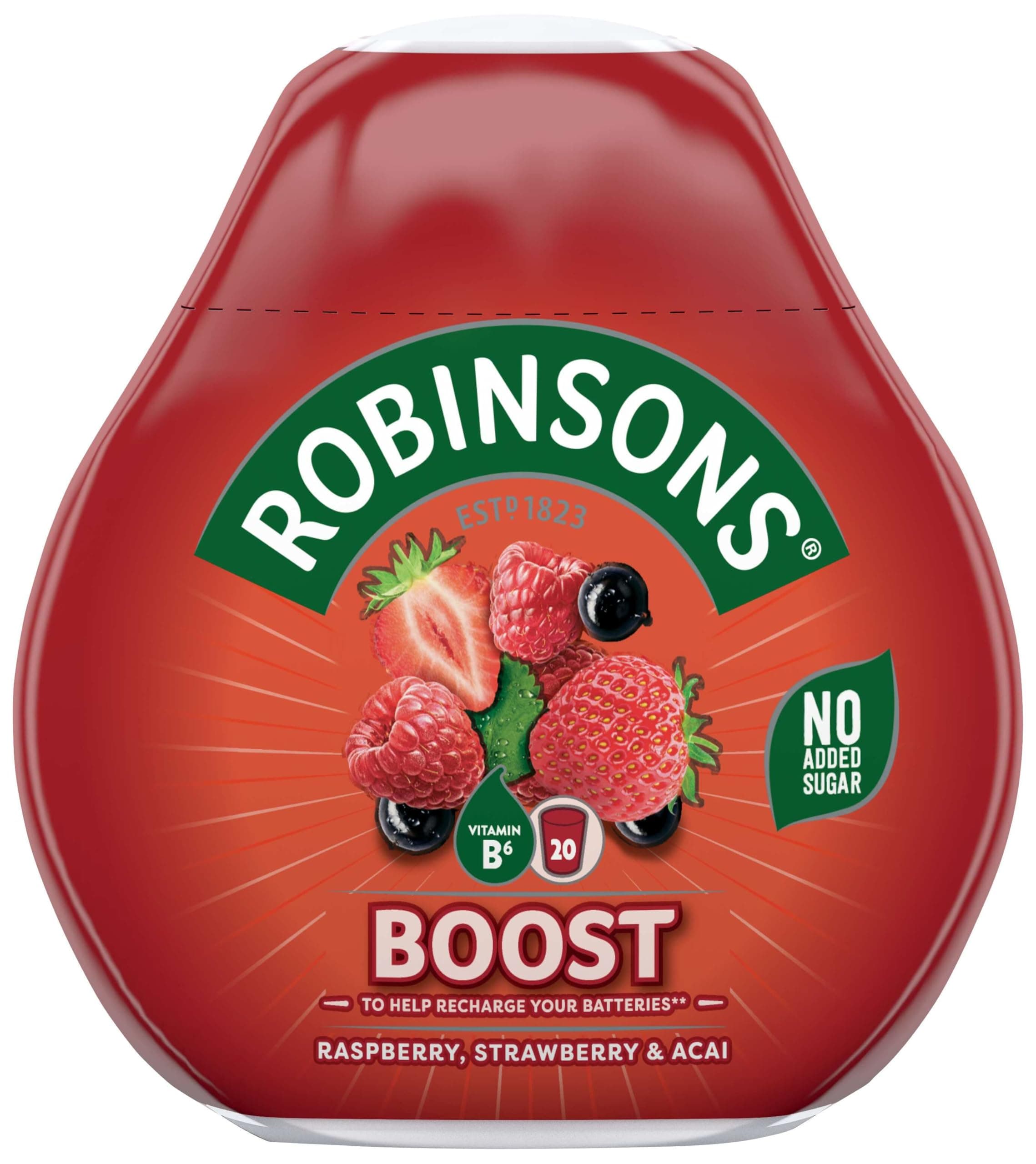 Robinsons Boost Benefit Drops Raspberry, Strawberry & Acai with Vitamin B6 - With Real Fruit Juice - No Artificial Colours - No Added Sugar - Perfect for Travel - 66ml, Makes 20 Drinks per Pack