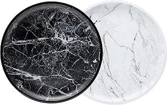 bzyoo13 inch Melamine Plastic Marble Round Platter Food Serving Tray Durable Dishwasher Safe Indoor and Outdoor Dining Party Cocktails (Set of 2, Black & White)