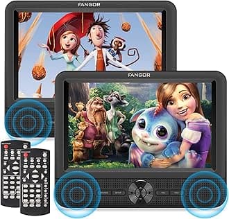 FANGOR 7.5" Car DVD Player, Portable DVD Player for Car Play a Same or Two Different Movies with Headrest Strap, Support Last Memory, AV Out&in,USB/SD/Sync TV