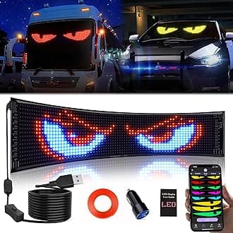 KJOY Huge Bright Devil Eyes LED Light for Car，23''x5'' Flexible Digital Scrolling LED Display，Bluetooth APP Control Custom Text Pattern Animation LED Store Sign for Car Business Hotel School（1pcs）