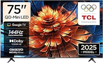 75Q6C Television 75 Inch Smart TV 4K QD-Mini LED Colorful Quantum Crystal HDR 10+ Gaming Google TV, 144Hz Native Refresh Rate, ONKYO 2.1 Hi-Fi, Dolby Atmos, AI Mode, Game Master (2025 Model)