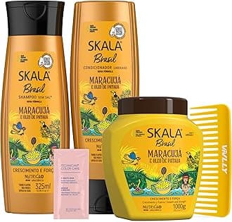 Skala Expert Viral Brazilian Hair Care Kit: Maracujá Shampoo & Conditioner 325ml Each + Passion Fruit & Patauá Oil Hair Cream 35.2 oz + Color Care Packet Packet + Free Comb (Comb Color May Vary).