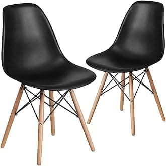 Flash Furniture2 Pack Elon Series Black Plastic Chair with Wooden Legs for Versatile Kitchen, Dining Room, Living Room, Library or Desk Use
