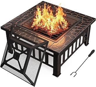 Devoko Outdoor Fire Pit, 32 Inch Firepit Table Metal Outdoor Fireplaces with Waterproof Cover for Outside Patio Camping (Copper)
