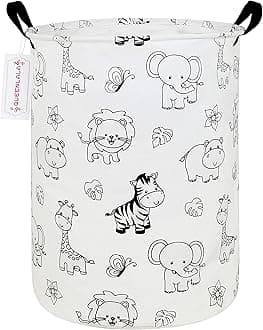 QUEENLALA Large Storage Basket,Laundry Hamper/Bathroom/Home Decor/Collapsible Round Storage Bin,Boys and Girls Hamper/Boxes/Clothing(Round-Zoo)