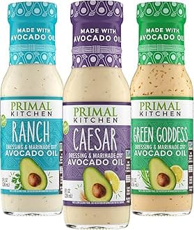 Primal Kitchen Ranch Dressing, Caesar Dressing, and Green Goddess Dressing & Marinade, Made with Avocado Oil, 8 Fluid Ounces, Variety Pack of 3