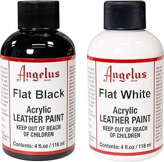 Angelus Acrylic Leather Paint For Shoes, Sneakers, Leather, Canvas, Furniture, and More - 2-Pack - Flat Black & Flat White Duo - 4 Fl Oz Each