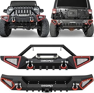 OEDRO Front and Rear Bumper Compatible with 2007-2018 Jeep Wrangler JK & Unlimited JKU (2/4 Doors), Rock Crawler Off Road Full Width Bumper w/Winch Plate Mounting & D-Rings & Hitch Receiver