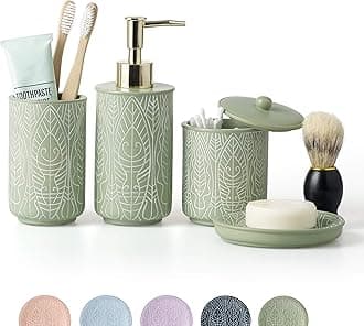 VIRTUNE Premium Pastel Green Bathroom Accessories Set, Boho Decor. Accesorios para BYears. New Apartment Essentials. Toothbrush Holder and Soap Dispenser
