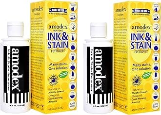 Amodex Ink and Stain Remover – Cleans Marker, Ink, Crayon, Pen, Makeup from Furniture, Skin, Clothing, Fabric, Leather - Liquid Solution - 4 fl oz Bottle - (Pack of 2)
