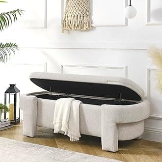 Polibi Upholstered Bench with Large Storage Space,End of Bed Storage Bench Ottoman for The Living Room,Entryway and Bedroom,Linen Fabric,Beige(51.5"x20.5"x17")