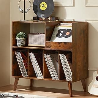 LELELINKY Large Record Stand With Storage and Shelf - Vinyl Holder With Presentation Surface for Up to 300 Albums - Music Room and Living Room