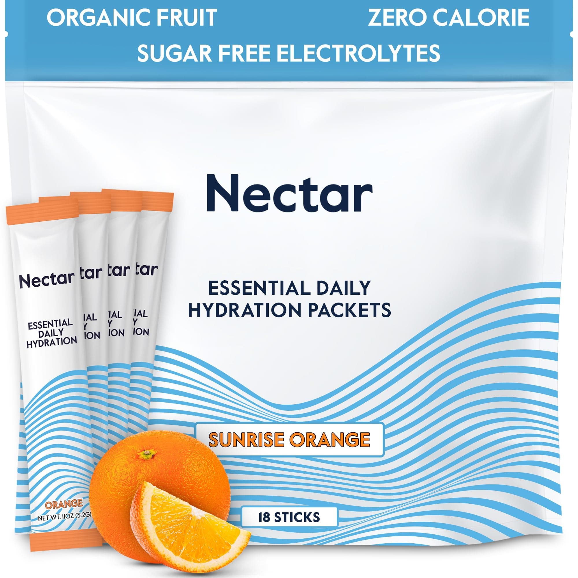 Nectar Hydration Packets - Electrolytes Powder Packets - No Sugar or Calories - Organic Fruit Liquid Daily IV Electrolytes Powder for Dehydration Relief and Rapid Rehydration (Orange 18 Pack)