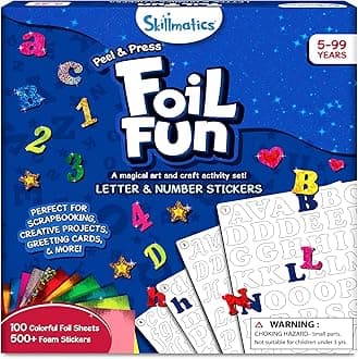 Skillmatics Art & Craft Activity - Foil Fun Letter & Number Stickers, Mess-Free Art, School Project Kits, DIY Colourful Creative Activity, Gifts for Girls & Boys Ages 5, 6, 7, 8, 9, and Up