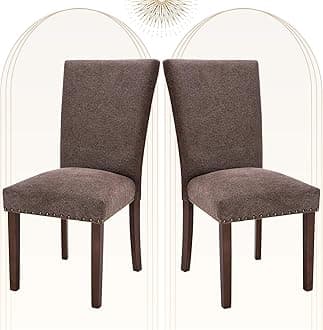 COLAMY Upholstered Parsons Dining Chairs Set of 2, Fabric Dining Room Kitchen Side Chair with Nailhead Trim and Wood Legs - Brown