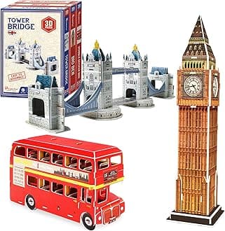 CubicFun 3d Jigsaw Puzzle for Kids UK London Architecture Building Model Landmark Kit Gift for Children, Tower Bridge Big Ben (Small 3 UK Puzzles)