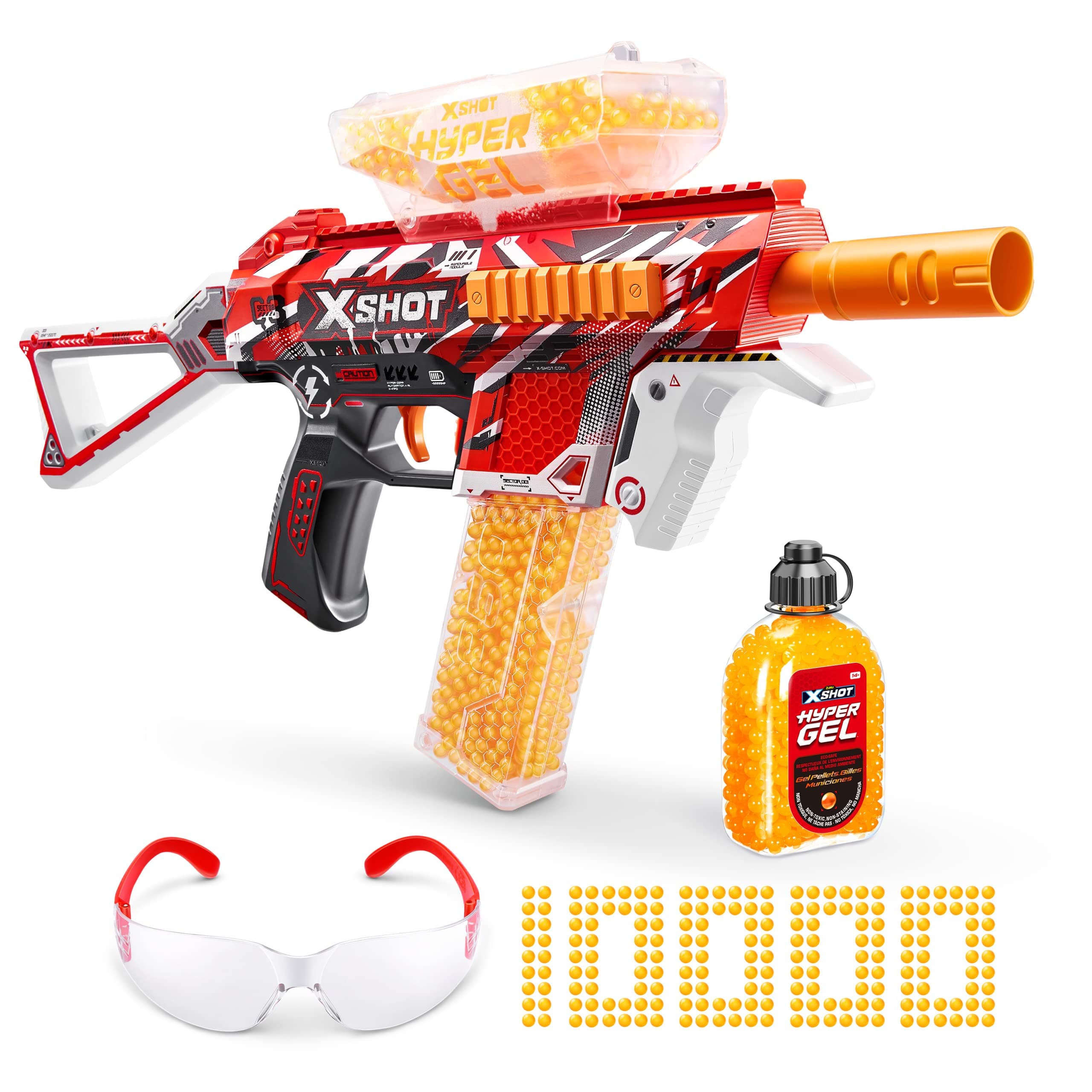 XSHOT Hyper Gel Trace Fire Blaster, Semi and Fully Automatic Gel Blaster & 10,000 Gellets, 600 Capacity Hopper & 850 Capacity Mag, Ages 14 & Up by ZURU