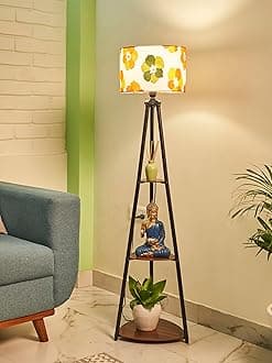 Crosscut Furniture Metal Floor Lamp with 3 Shelves (Fresh Flower) LED Bulb Included, Yellow