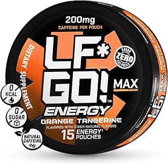 LF*GO! Energy Pouches | Caffeine Pouches | 6 Essential Vitamins and Minerals | Orange Tangerine | 200 mg Natural Caffeine | 0 Calories | 0 Sugar | 15 Pouches Per Can | 1 Can