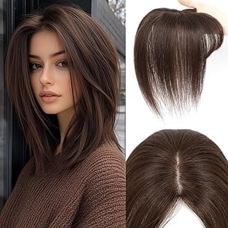 Hair Toppers for Women Real Human Hair, 360° 3D Cover Middle Bangs Hair Pieces for Women (Mocha Brown)
