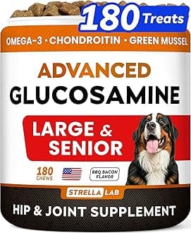 Advanced Glucosamine Chondroitin Joint Supplement for Dogs - Hip & Joint Pain Relief Pills - Green Lipped Mussel & Collagen - Large & Small Breed - Senior Dogs Joint Health - Bacon Flavor - 180ct