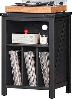 Record Player Stand with Vinyl Record Storage,Black Record Player Table Holds up to 160 Albums,Large Wood Turntable Stand Cabinet Dispaly Shelf for Living Room,Bedroom,Office