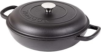 Shallow Cast Iron Casserole with Lid – Non Stick Dutch Oven Pot, Oven Safe up to 500° F – Sturdy Ovenproof Stockpot Cookware – Enamelled Cooking Pot – Black, 3.7-Quart, 30cm – by Nuovva